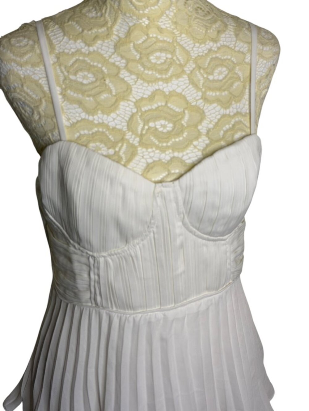 Lulus Cascading Crush Chiffon Dress Tiered Pleated Fit Flare White S - Picture 7 of 13